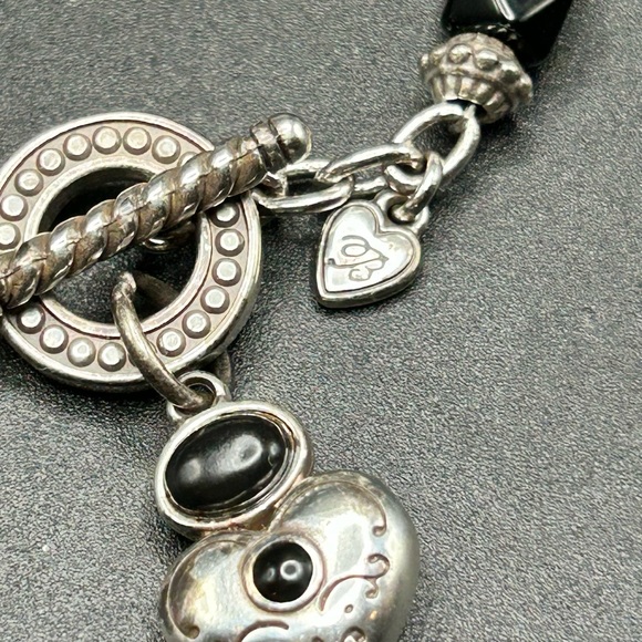 Brighton silver tone and black breaded bracelet #K14 toggle clasp heart charm - Picture 2 of 6